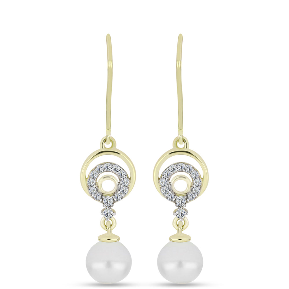 Pendientes de Plata Bañada en Oro con Perla de Agua Dulce y Topacio Blanco