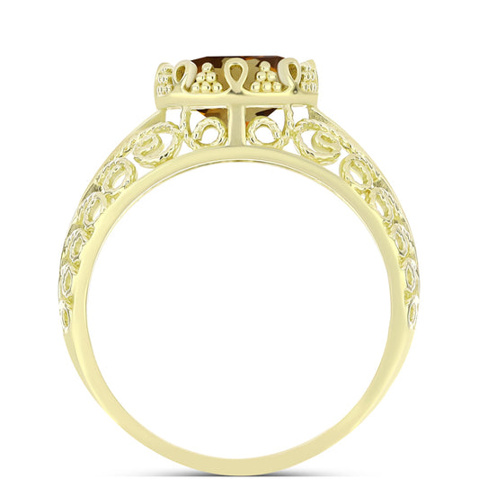 Anillo de Plata Bañada en Oro con Cuarzo Coñac