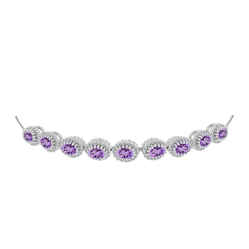 Pulsera de Plata con Amatista Rosa de Francia y Topacio Blanco 2 
