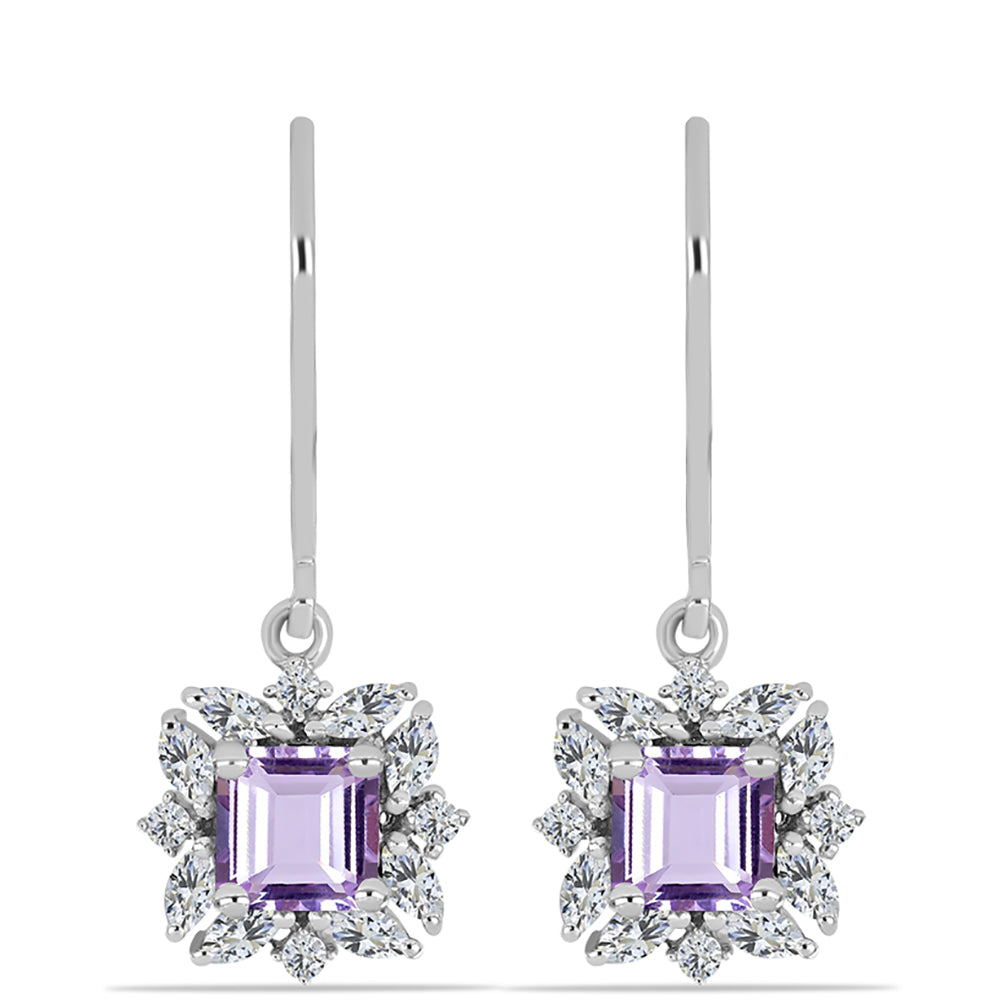 Pendientes de Plata con Amatista Rosa de Francia y Zircón Blanco