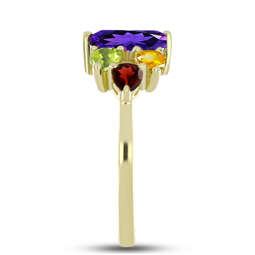 Anillo de Plata Bañada en Oro con Amatista de Marruecos y Citrino de los Montes Urales 4 