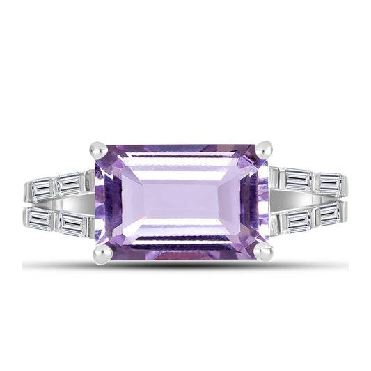 Anillo de Plata con Amatista Rosa de Francia y Zircón Blanco