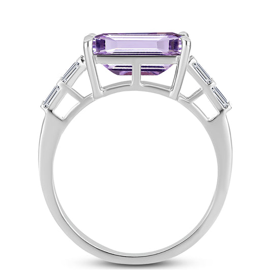 Anillo de Plata con Amatista Rosa de Francia y Zircón Blanco