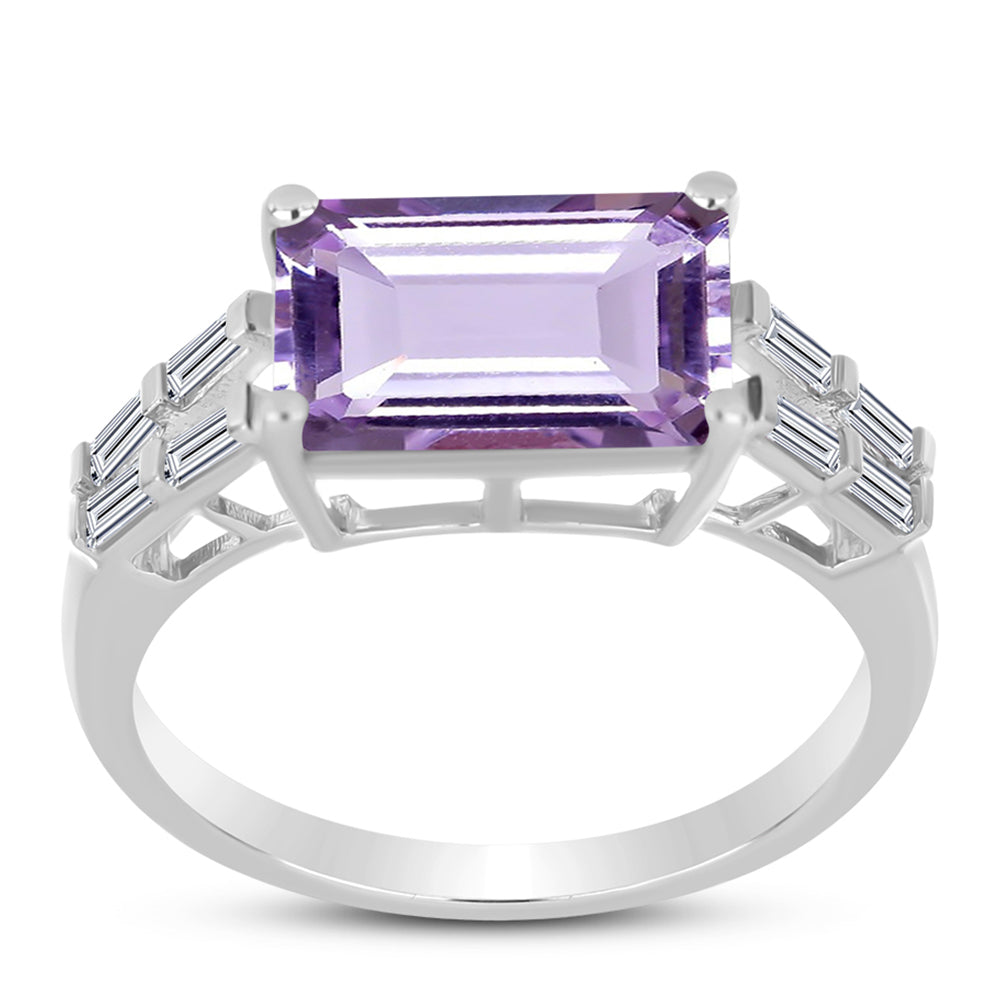 Anillo de Plata con Amatista Rosa de Francia y Zircón Blanco 3 