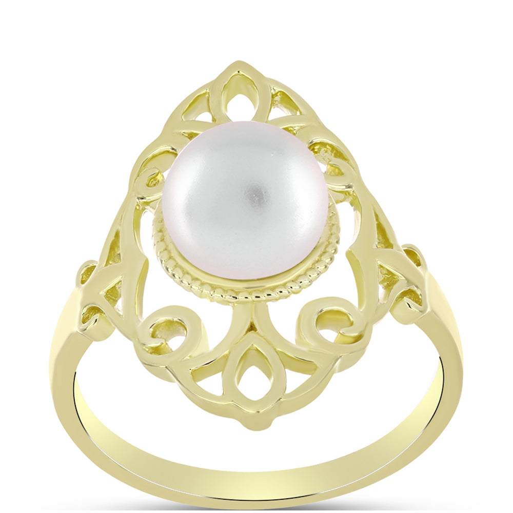 Anillo de Plata Bañada en Oro con Perla de Agua Dulce