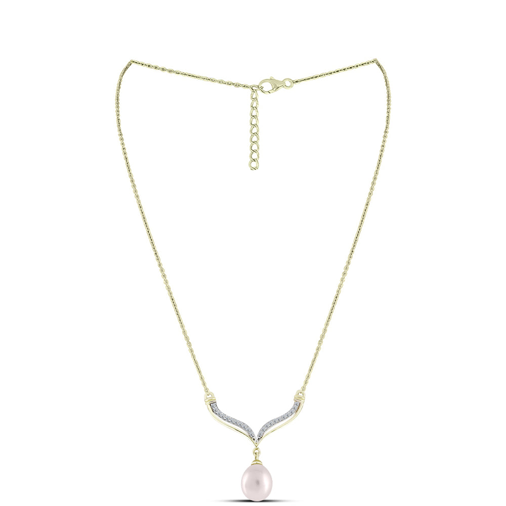 Collar de Plata Bañada en Oro con Perla de Agua Dulce y Topacio Blanco 1 