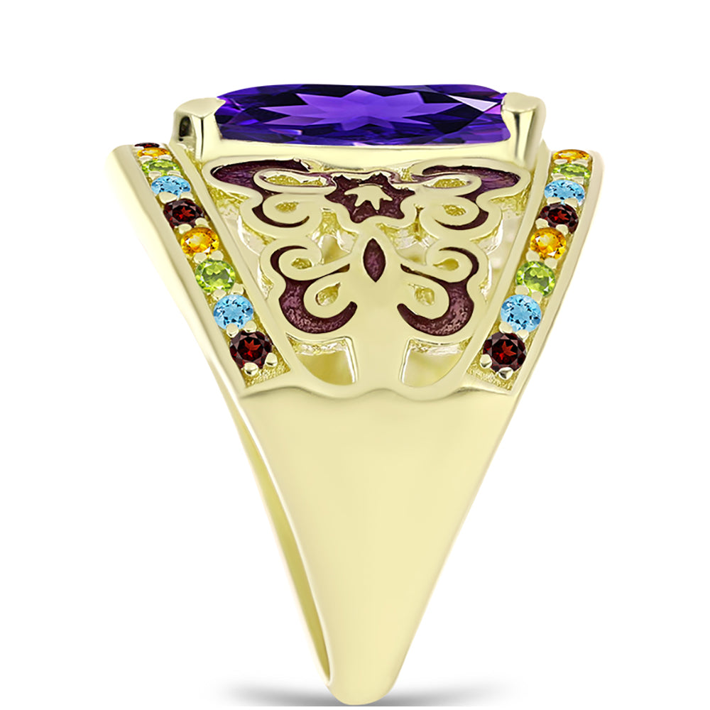 Anillo de Plata Bañada en Oro con Amatista de Marruecos y Citrino de los Montes Urales 4 
