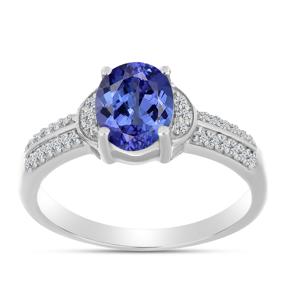 Anillo de Plata con Tanzanita AAA y Diamante blanco