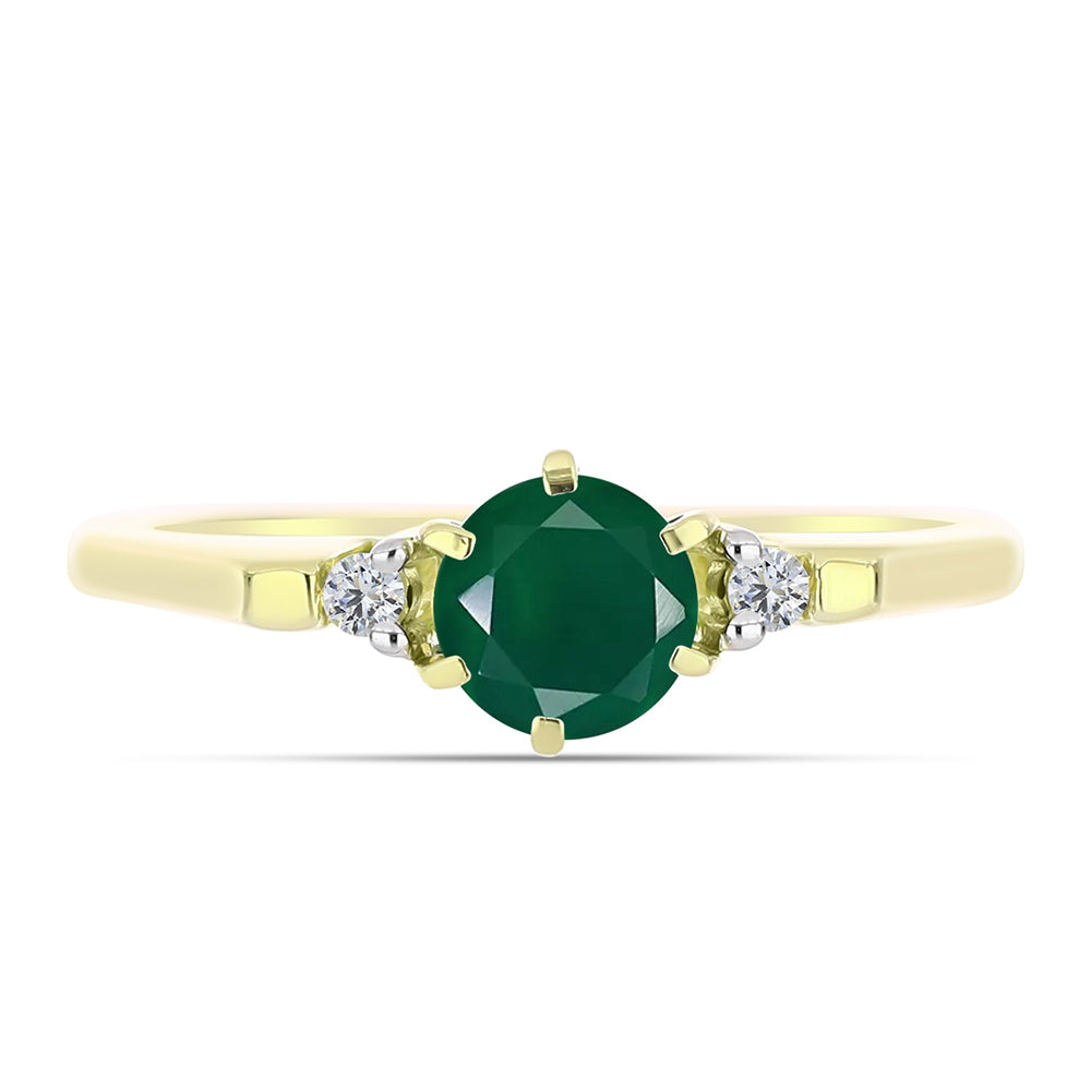 Anillo de Plata Bañada en Oro con Ágata Verde y Topacio Blanco