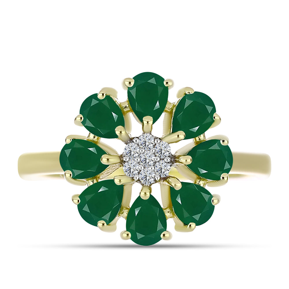 Anillo de Plata Bañada en Oro con Ágata Verde y Topacio Blanco