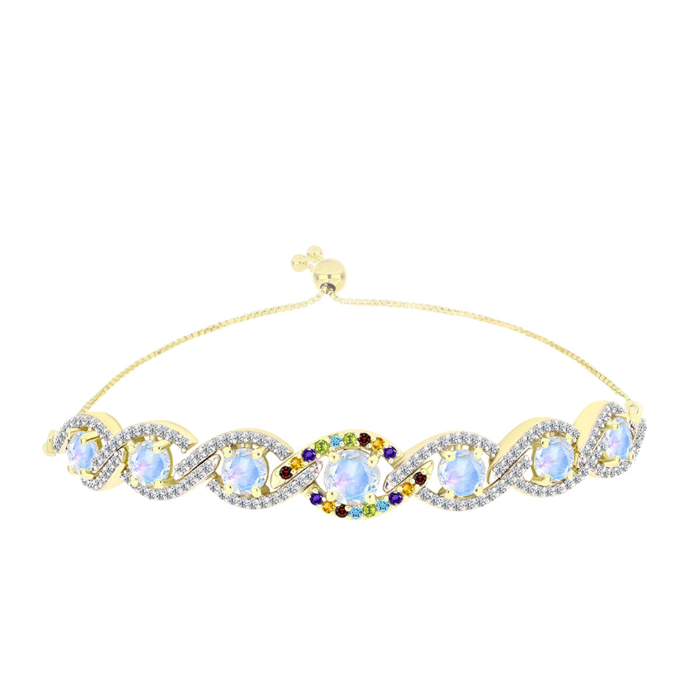 Pulsera de Plata Bañada en Oro con Piedra Lunar Arco Iris y Citrino de los Montes Urales
