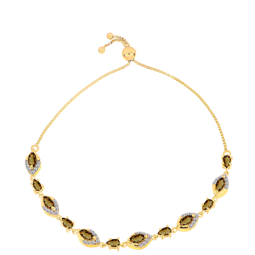 Pulsera de Plata Bañada en Oro con Cuarzo Coñac y Topacio Blanco