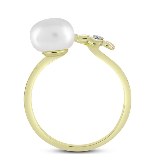 Anillo de Plata Bañada en Oro con Perla de Agua Dulce y Topacio Blanco