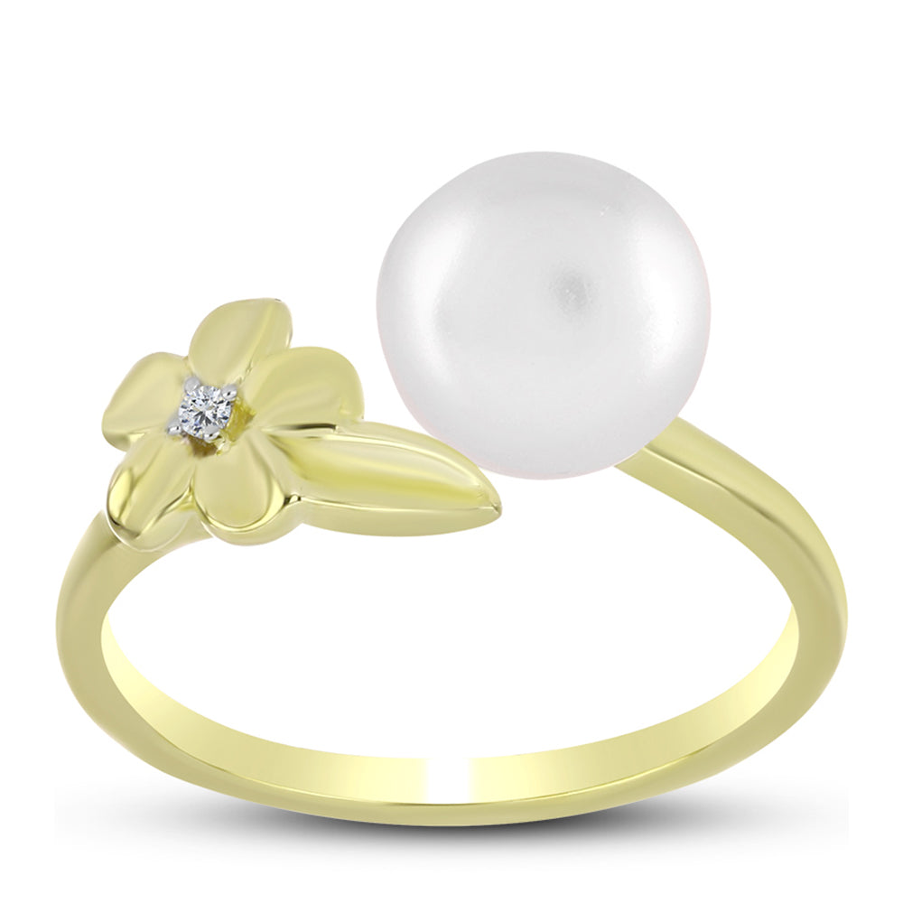 Anillo de Plata Bañada en Oro con Perla de Agua Dulce y Topacio Blanco 3 