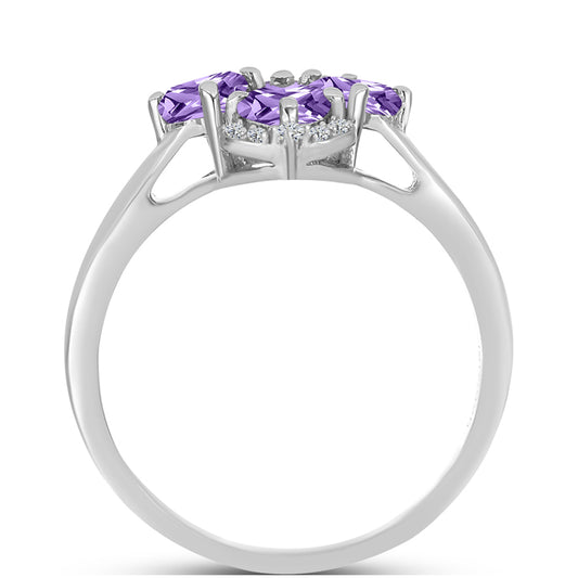 Anillo de Plata con Amatista Rosa de Francia y Topacio Blanco