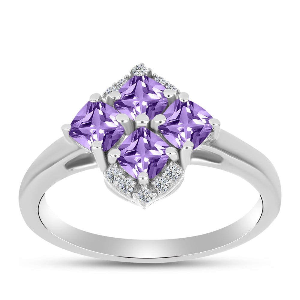 Anillo de Plata con Amatista Rosa de Francia y Topacio Blanco