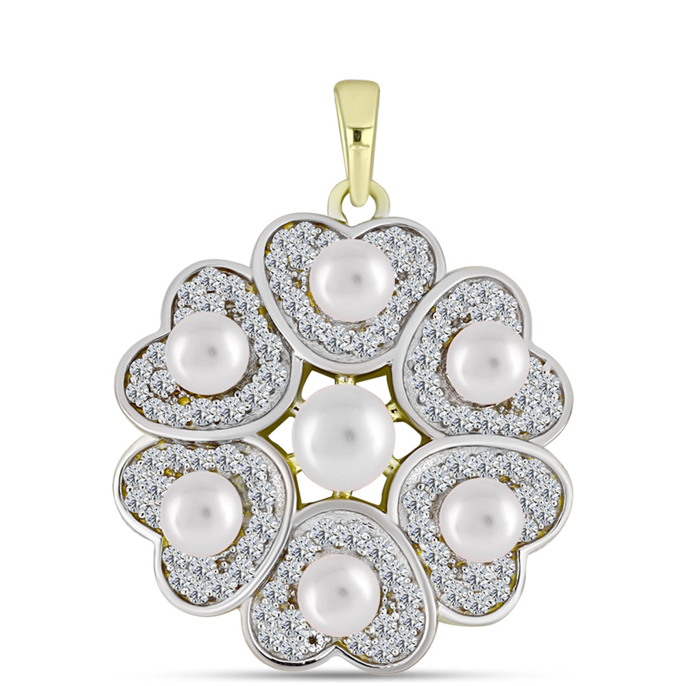 Colgante de Plata Bañada en Oro con Perla de Agua Dulce y Topacio Blanco