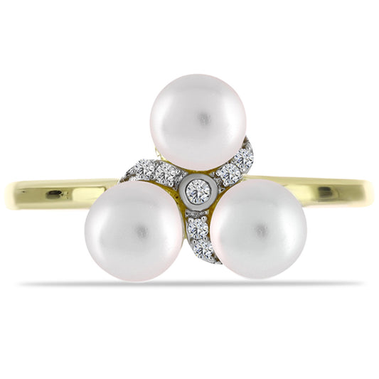 Anillo de Plata Bañada en Oro con Perla de Agua Dulce y Topacio Blanco