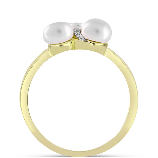 Anillo de Plata Bañada en Oro con Perla de Agua Dulce y Topacio Blanco