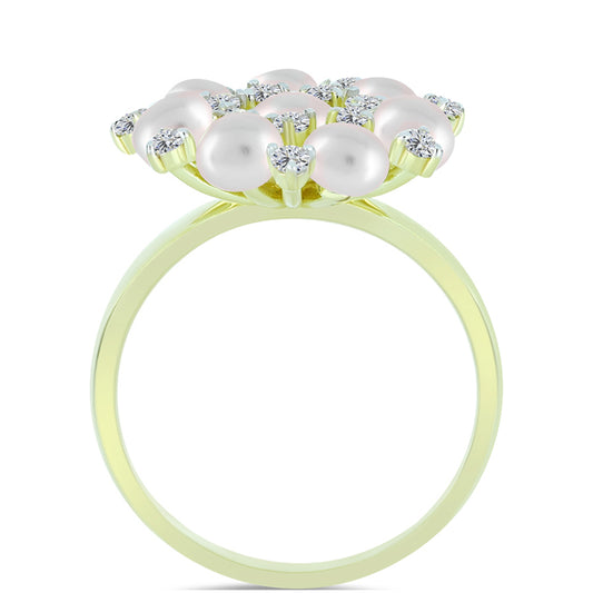 Anillo de Plata Bañada en Oro con Perla de Agua Dulce y Topacio Blanco