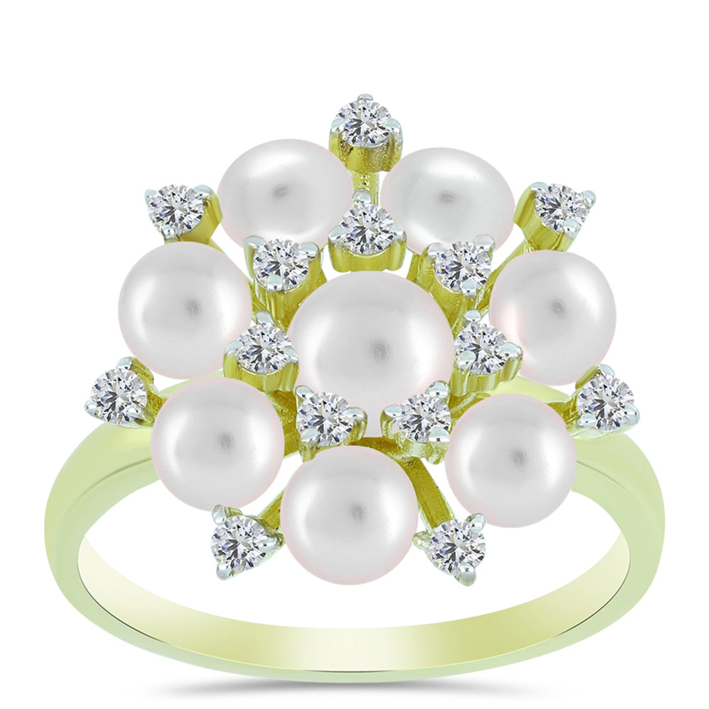 Anillo de Plata Bañada en Oro con Perla de Agua Dulce y Topacio Blanco 3 