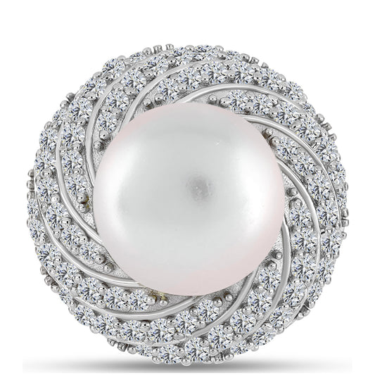 Anillo de Plata Bañada en Oro con Perla de Agua Dulce y Topacio Blanco