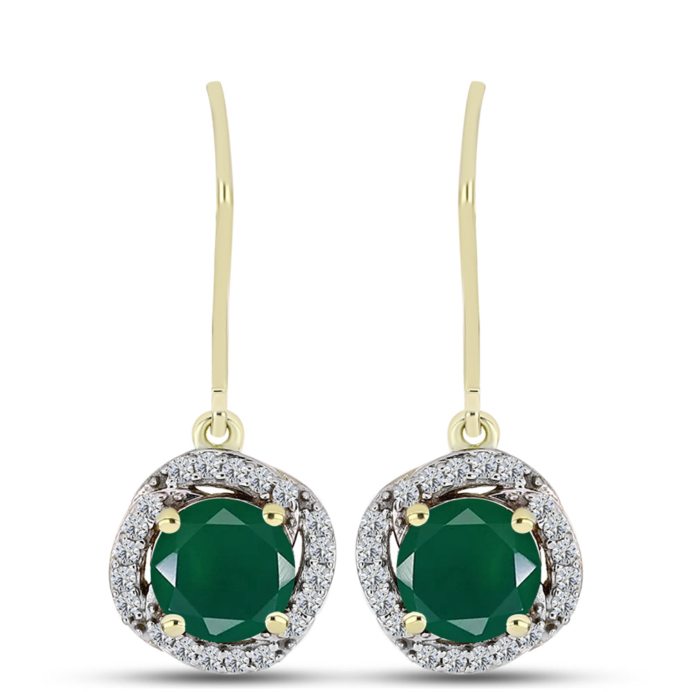 Pendientes de Plata Bañada en Oro con Ágata Verde y Topacio Blanco 1 