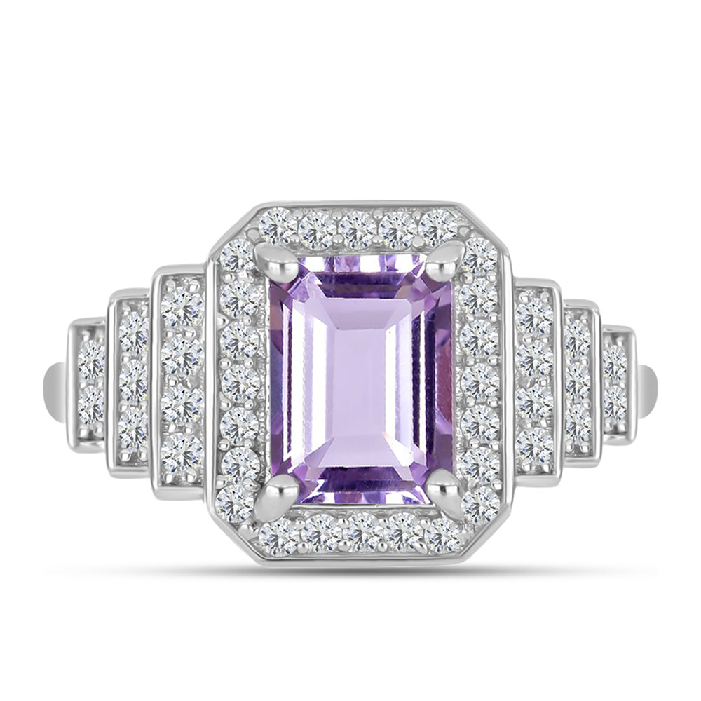 Anillo de Plata con Amatista Rosa de Francia y Topacio Blanco 1 