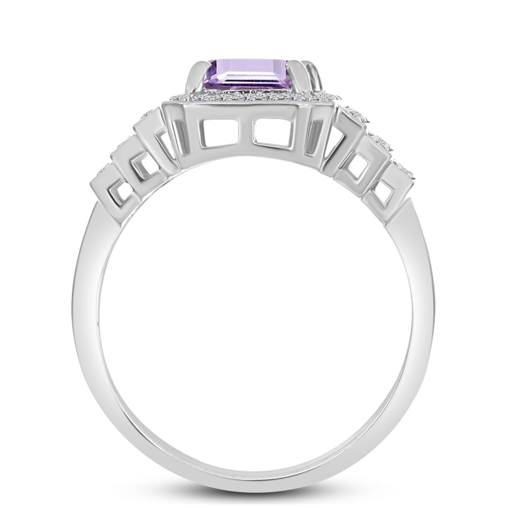 Anillo de Plata con Amatista Rosa de Francia y Topacio Blanco