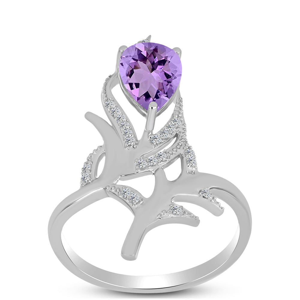 Anillo de Plata con Amatista Rosa de Francia y Topacio Blanco 3 