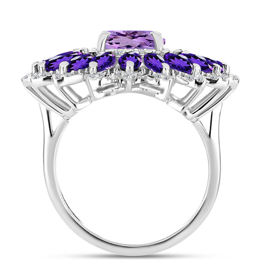 Anillo de Plata con Amatista Rosa de Francia y Amatista Artigas