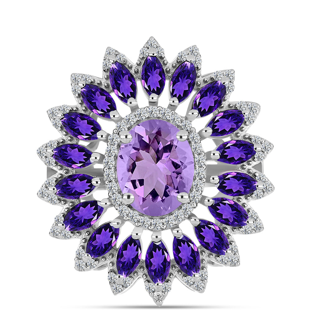 Anillo de Plata con Amatista Rosa de Francia y Amatista Artigas