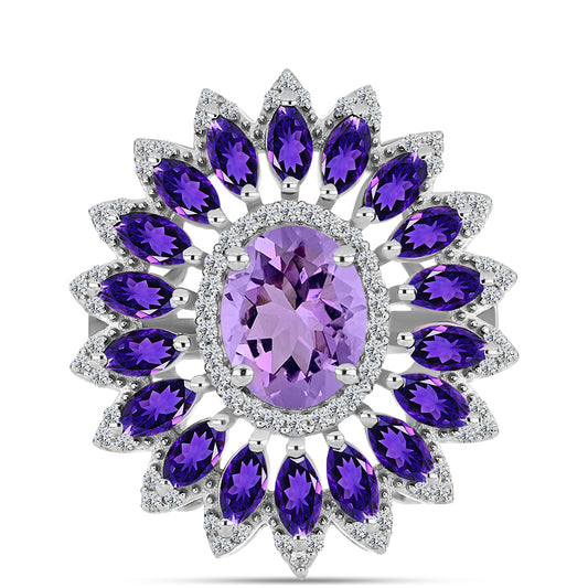 Anillo de Plata con Amatista Rosa de Francia y Amatista Artigas