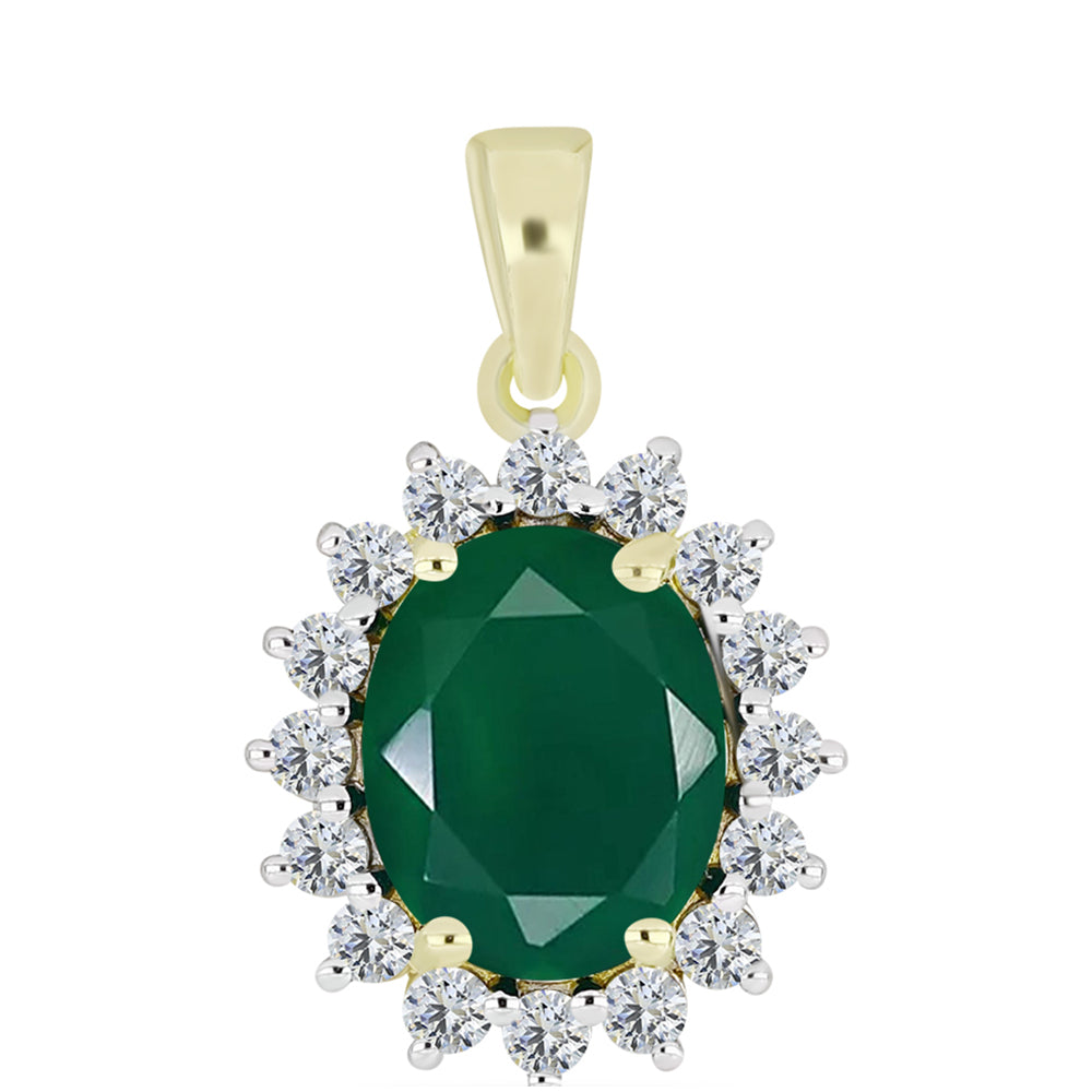 Colgante de Plata Bañada en Oro con Ágata Verde y Topacio Blanco