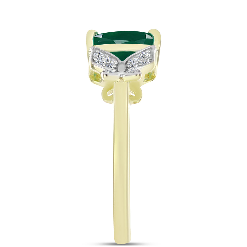 Anillo de Plata Bañada en Oro con Ágata Verde y Topacio Blanco 4 