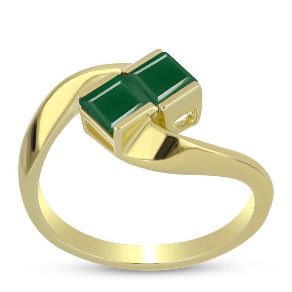 Anillo de Plata Bañada en Oro con Ágata Verde