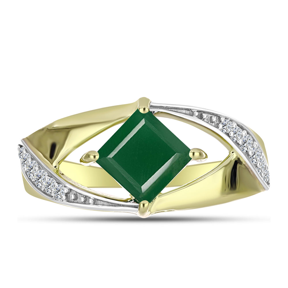 Anillo de Plata Bañada en Oro con Ágata Verde y Topacio Blanco 1 