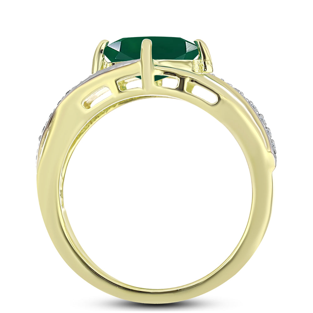 Anillo de Plata Bañada en Oro con Ágata Verde y Topacio Blanco 2 