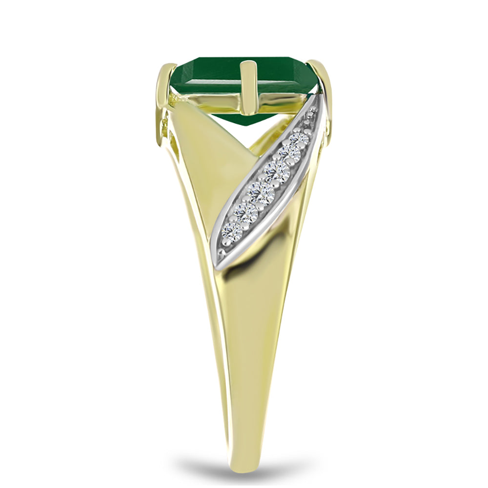 Anillo de Plata Bañada en Oro con Ágata Verde y Topacio Blanco