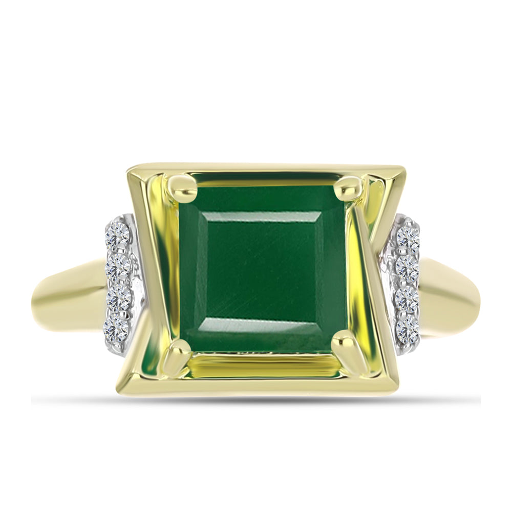 Anillo de Plata Bañada en Oro con Ágata Verde y Topacio Blanco 1 