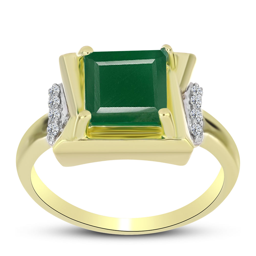 Anillo de Plata Bañada en Oro con Ágata Verde y Topacio Blanco 3 