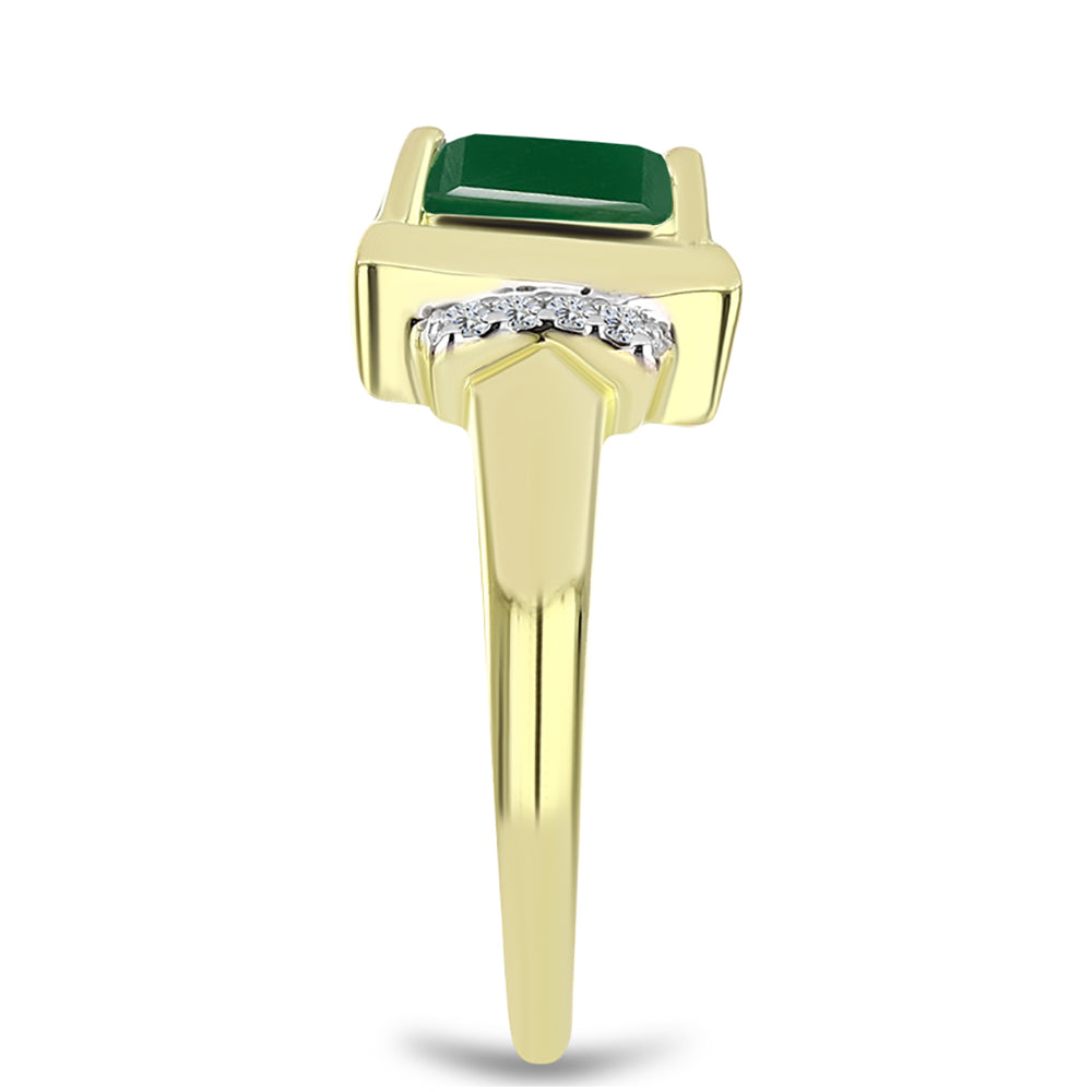 Anillo de Plata Bañada en Oro con Ágata Verde y Topacio Blanco