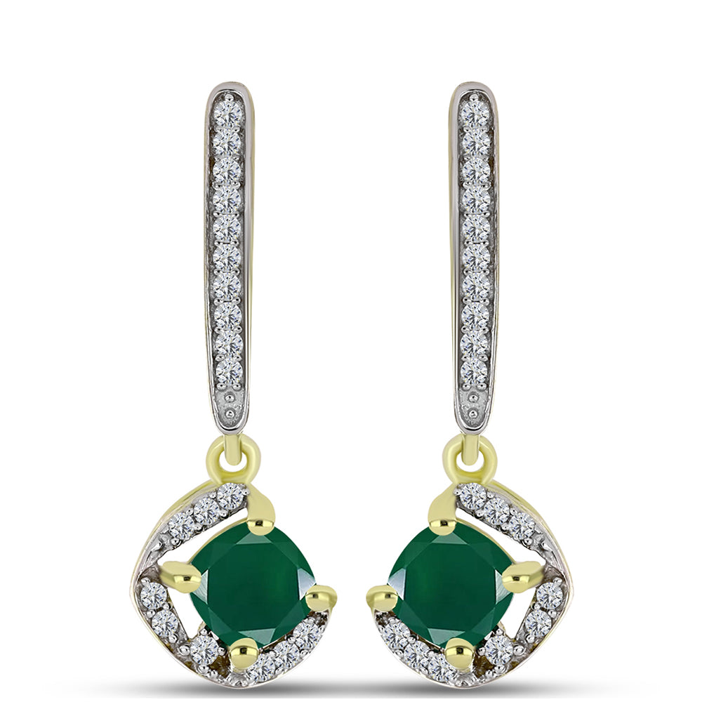 Pendientes de Plata Bañada en Oro con Ágata Verde y Topacio Blanco 1 