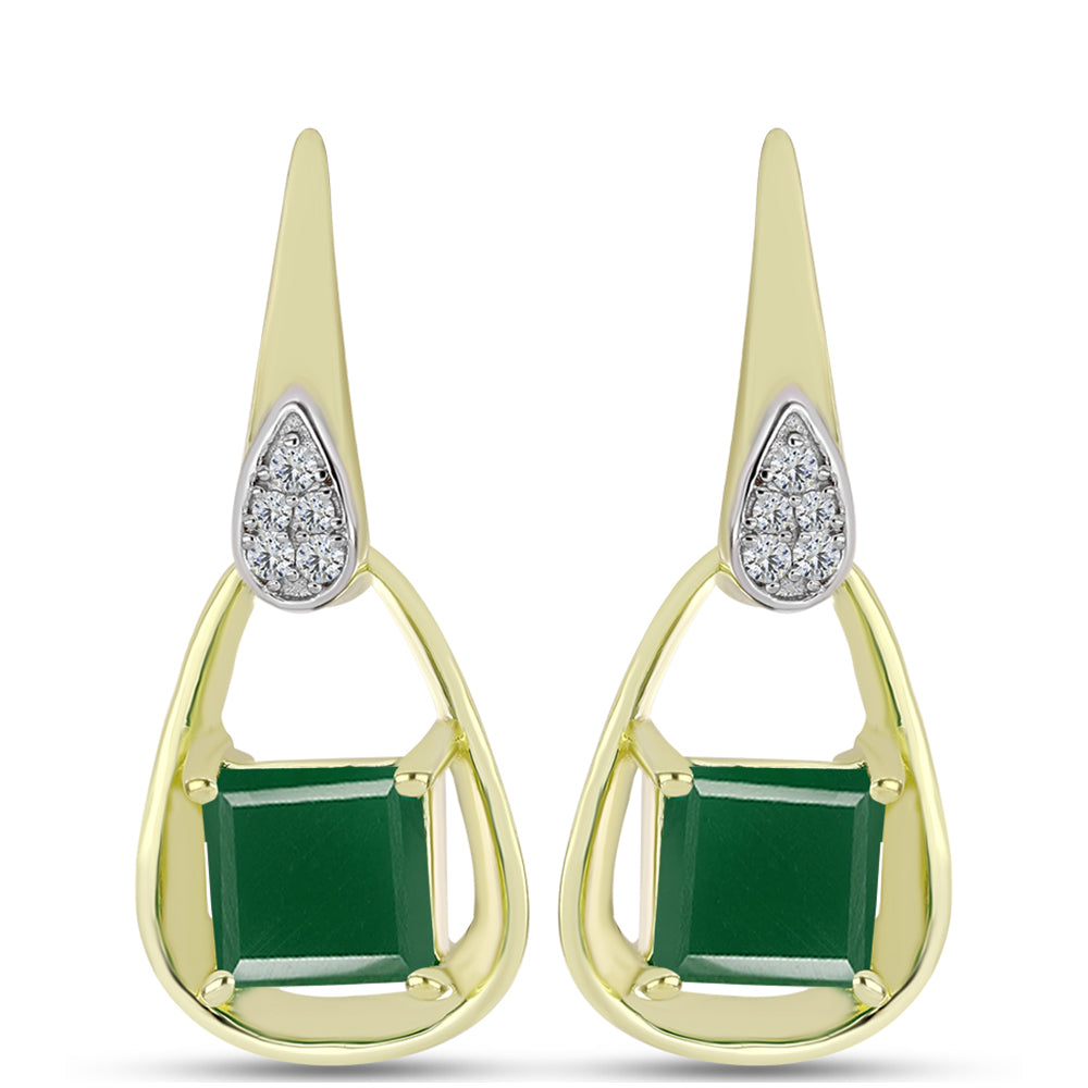 Pendientes de Plata Bañada en Oro con Ágata Verde y Topacio Blanco