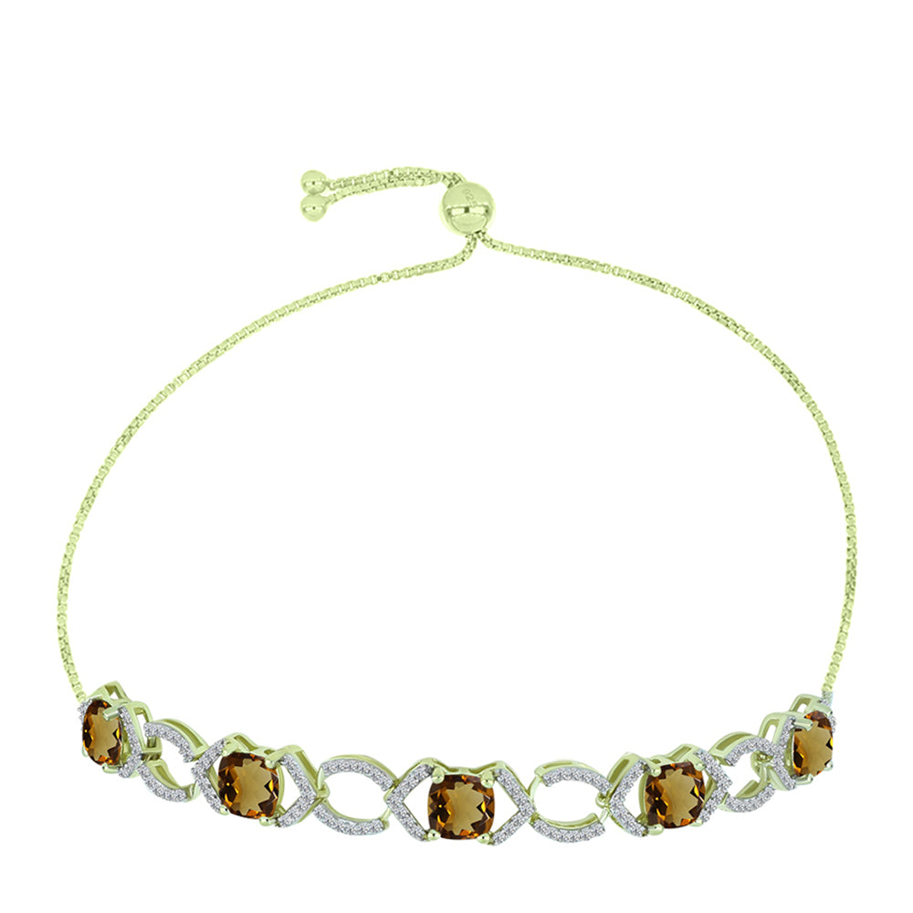 Pulsera de Plata Bañada en Oro con Cuarzo Coñac y Topacio Blanco 1 