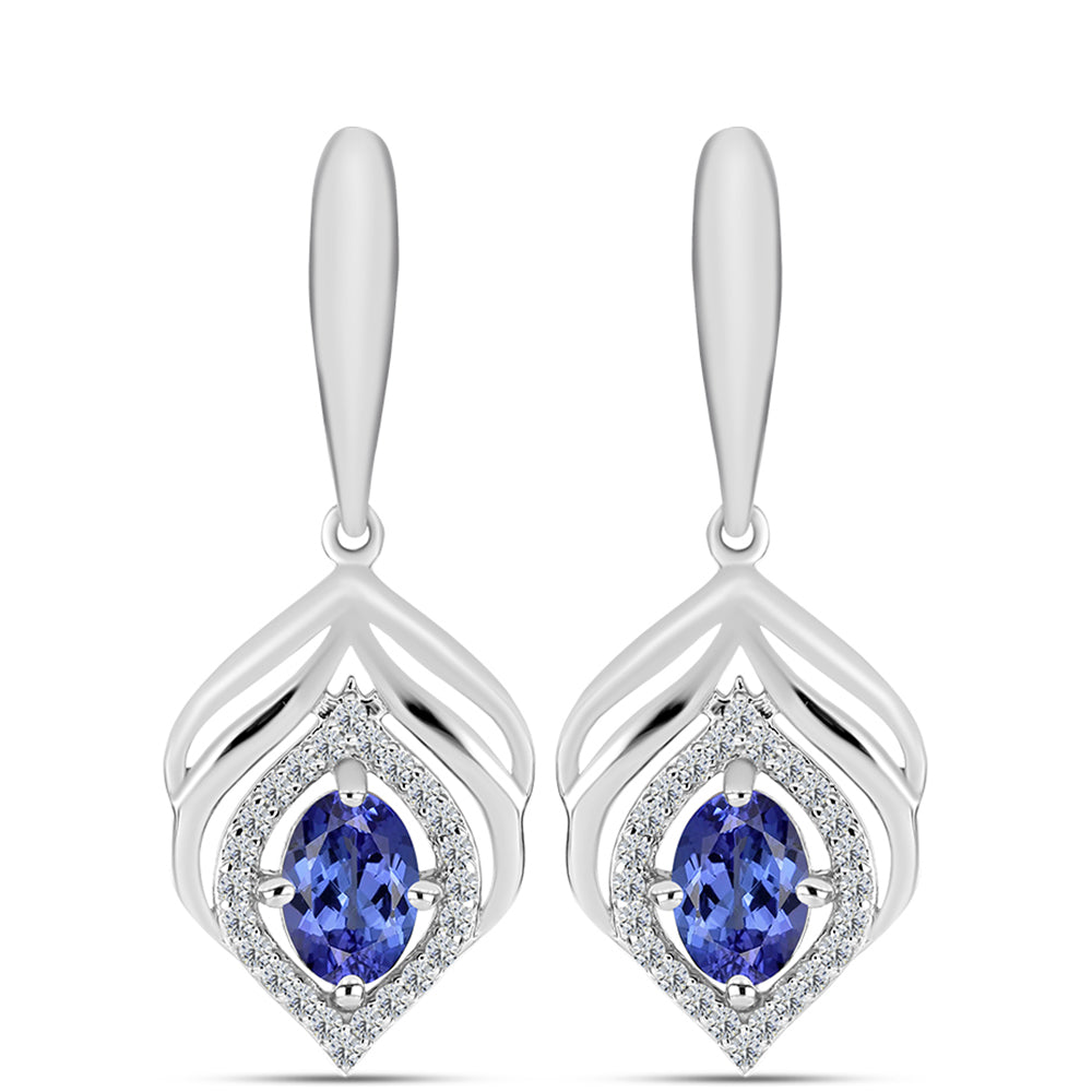 Pendientes de Plata con Tanzanita AAA y Diamante blanco