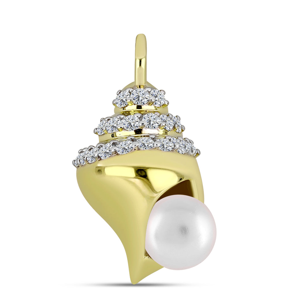 Colgante de Plata Bañada en Oro con Perla de Agua Dulce y Topacio Blanco
