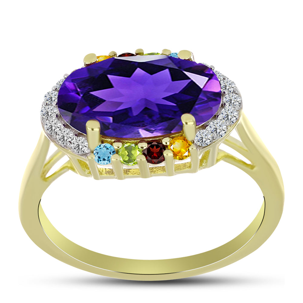 Anillo de Plata Bañada en Oro con Amatista de Marruecos y Citrino de los Montes Urales 3 