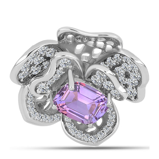 Anillo de Plata con Amatista Rosa de Francia y Topacio Blanco