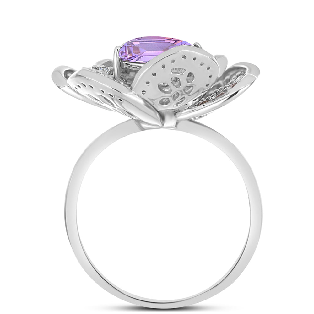 Anillo de Plata con Amatista Rosa de Francia y Topacio Blanco 3 